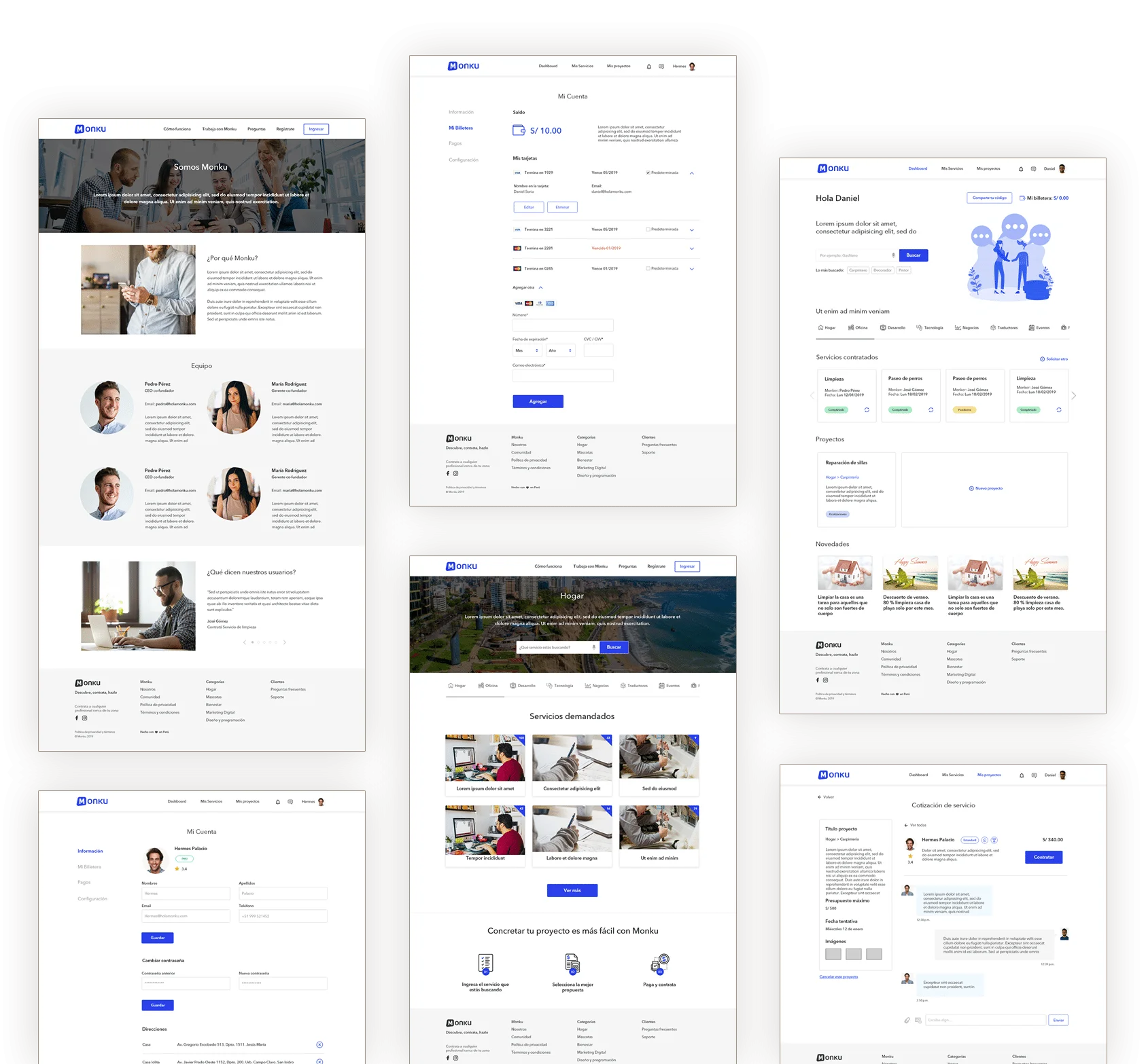 Diseño páginas internas web Monku