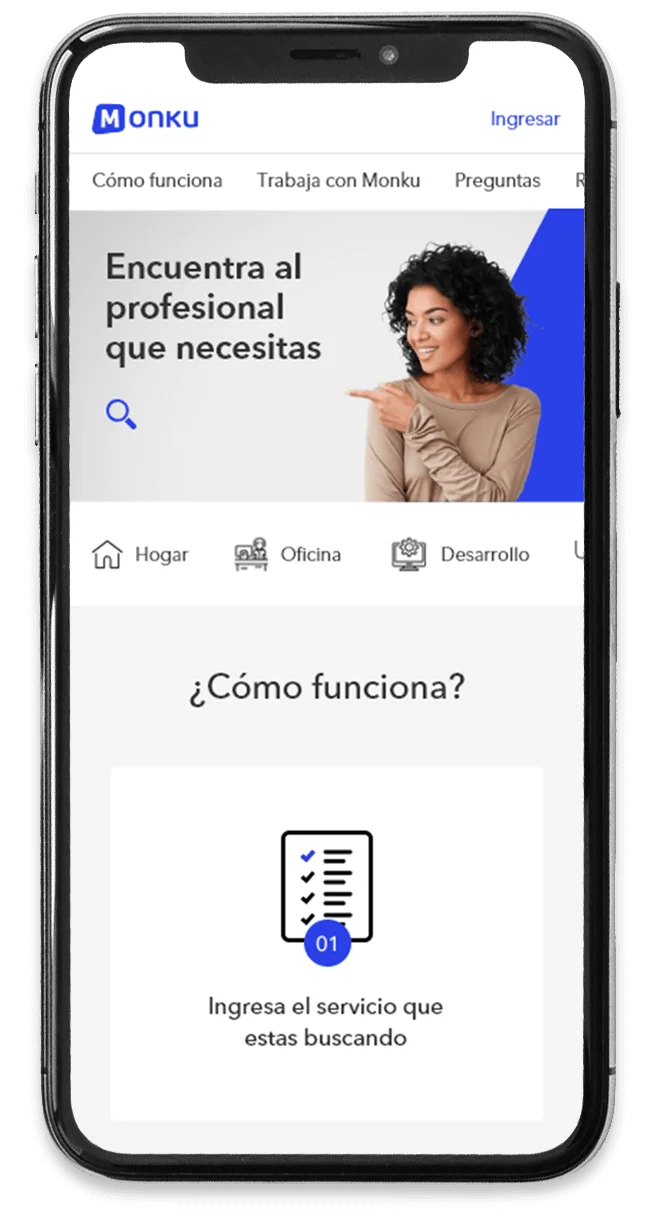 Vista mobile del diseño web de Monku