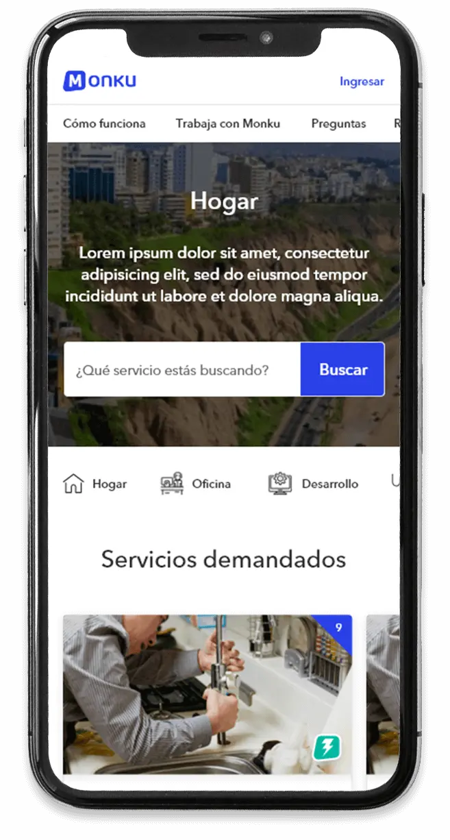 Vista mobile del diseño web de Monku