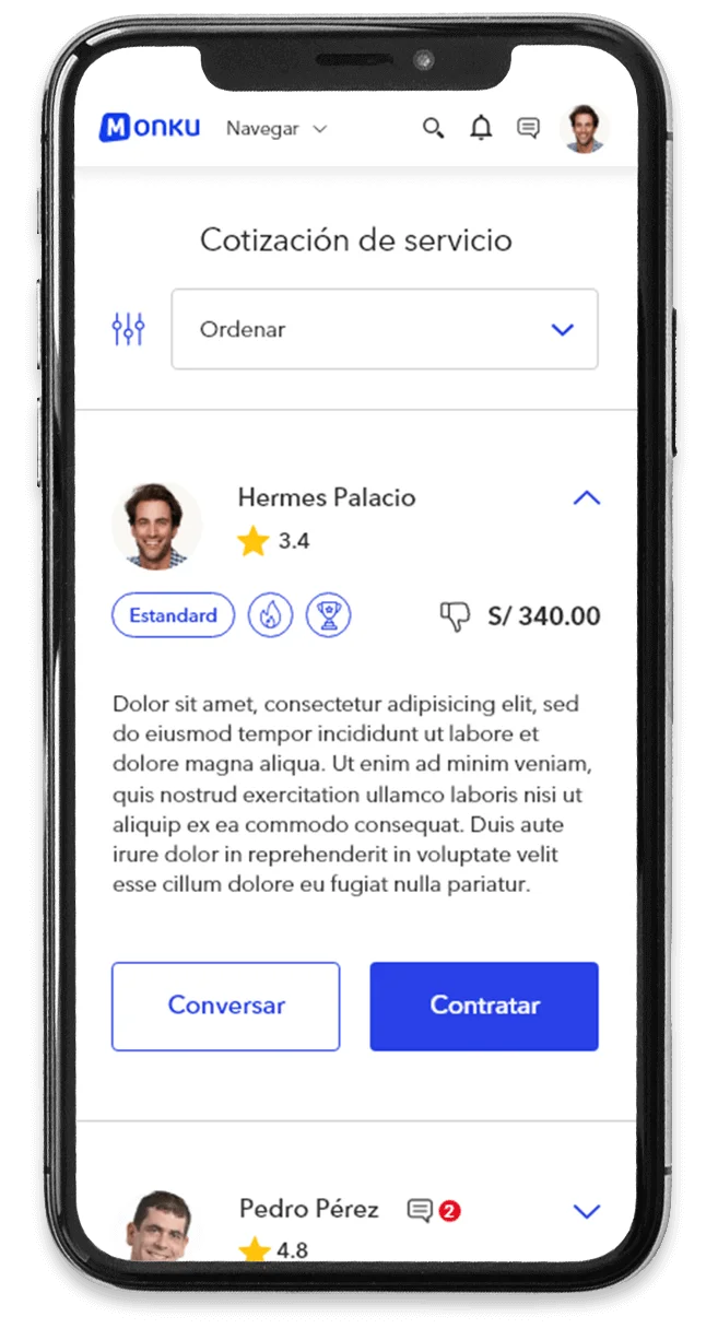 Vista mobile del diseño web de Monku