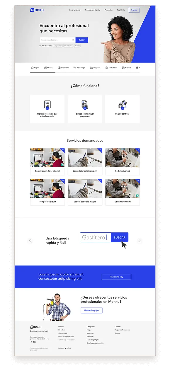 Página de inicio diseño web Monku